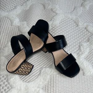Michael Shannon Black Sandals with Patterned Heel